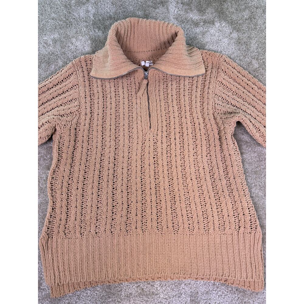 Aerie 1/4 Zip Sweater Womens Small Brown Cable Knit Heavyweight Pullover E228 - Picture 2 of 9